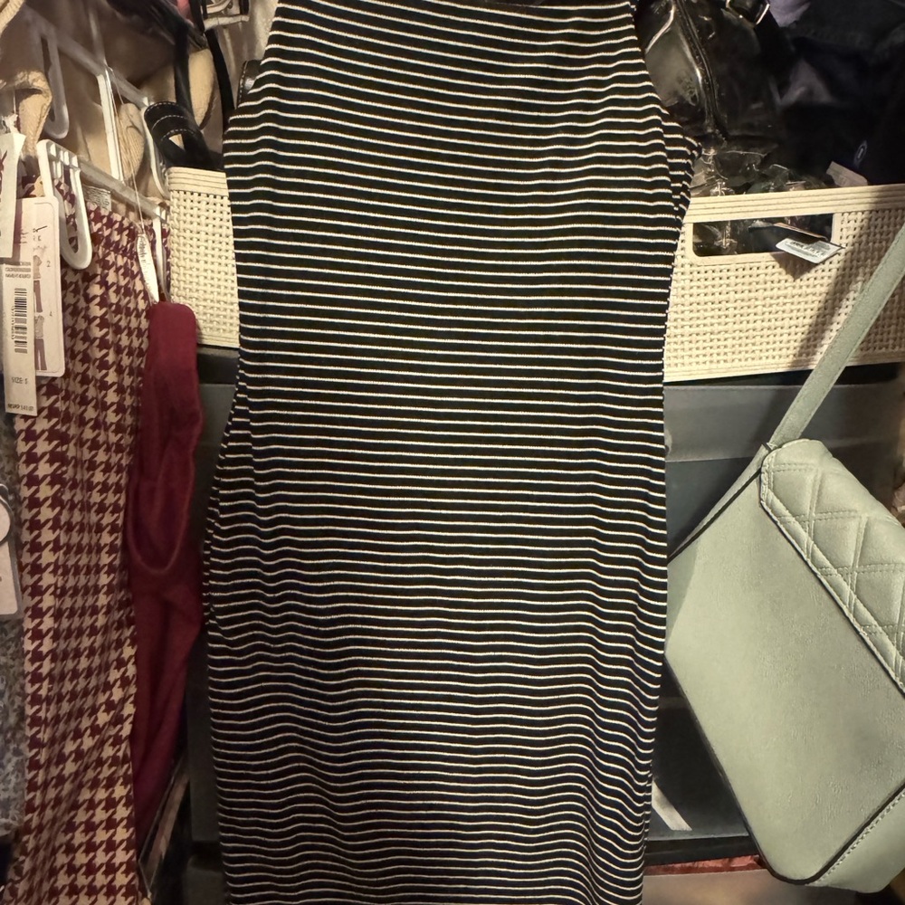 Discovery Black and White Striped Midi Dress